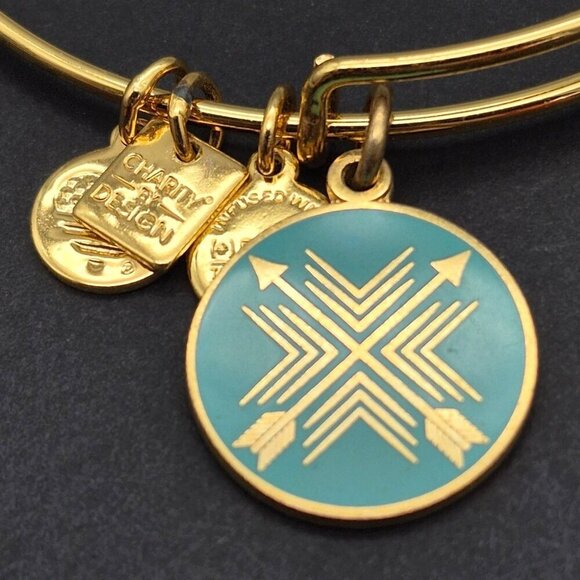 Alex and Ani "Arrows of Friendship" Charm Bracelet Adjustable Gold Tone & Blue - Picture 3 of 5